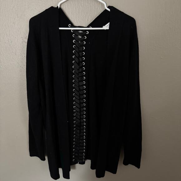 SANDRO PARIS Black Lace Up Back Black Cardigan Size Medium Casual comfort fall - Picture 1 of 7